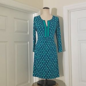 Boden Blue and Green Geometric Midi Dress